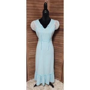 Golden Tower Vintage Night Gown Milk Maid Maxi Slip Dress Large Light Blue Lace
